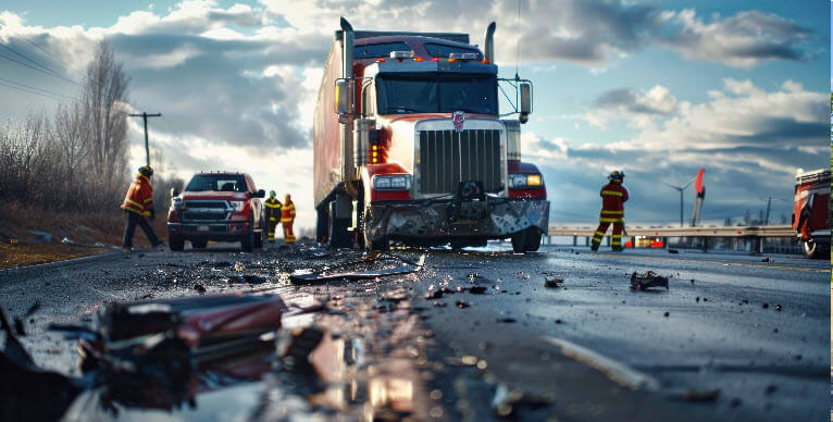 A typical truck accident scene that our personal injury attorneys would handle